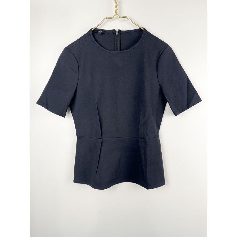 Tibi New York Women’s Size 4 Black Peplum Stretch Top Short Sleeve Business